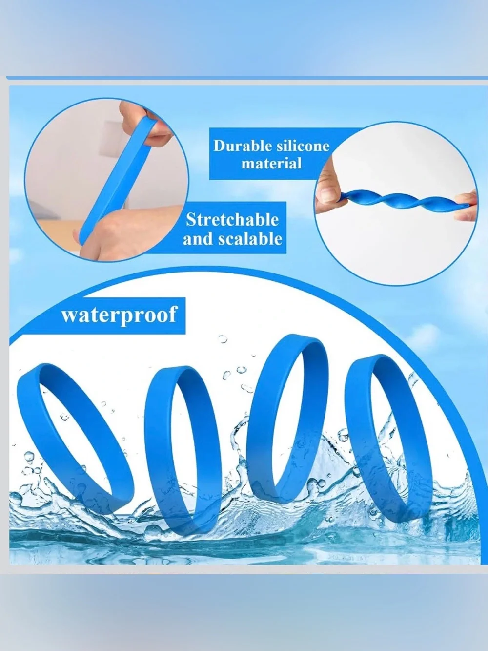 240 PCS Blue Rubber Silicone Bracelets Blank Wristbands Gift festival school NEW